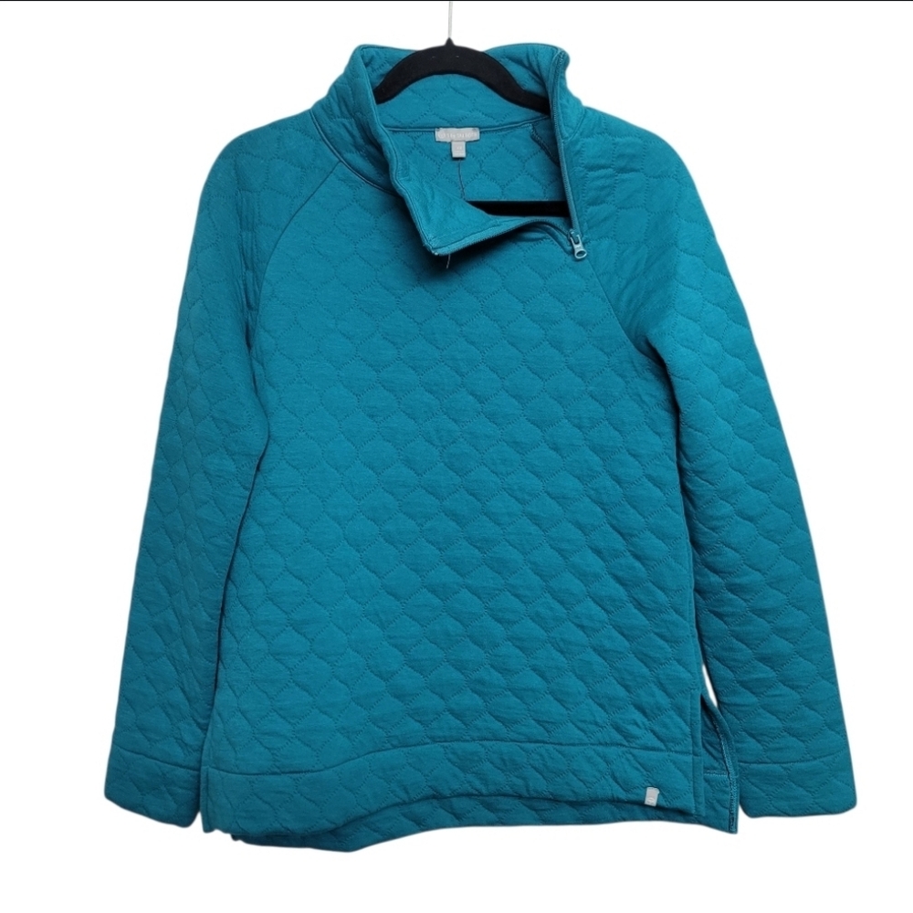 NWT T by Talbots Asymmetrical Zip Quilted Pullover Turquoise/Teal - Picture 5 of 11